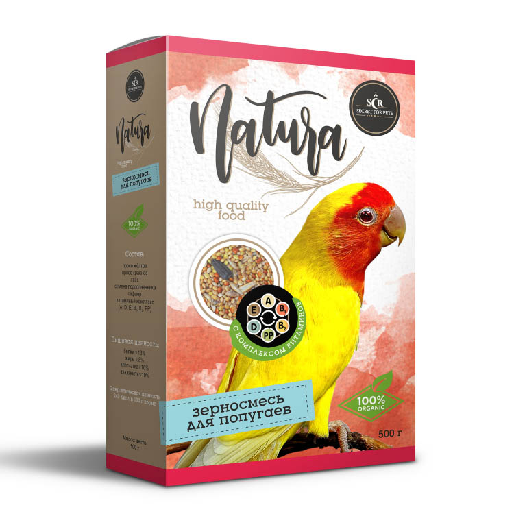 SECRET Natura Зерносмесь для попугаев с комплексом витаминов 500 г
