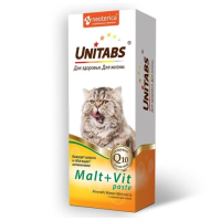 Unitabs Malt+Vit Витаминно-минеральная паста для вывода шерсти из желудка для кошек, 120 мл