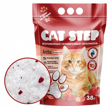 CAT STEP Arctic Strawberry Наполнитель впитывающий силикагелевый с ароматом клубники