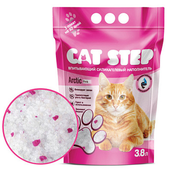 CAT STEP Arctic Pink Наполнитель впитывающий силикагелевый с розовыми гранулами