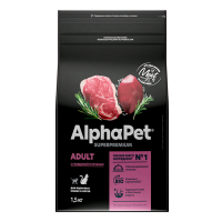 AlphaPet с говядиной и печенью для взрослых кошек Вес 1,5 кг