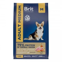 Brit Premium Dog Adult Medium с курицей для взрослых собак средних пород Вес 1 кг