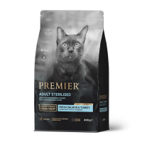 PREMIER Лосось с индейкой Корм для стерилизованных кошек и пожилых кошек с чувствительной кожей и шерстью или склонных к аллергии Вес 0,4 кг