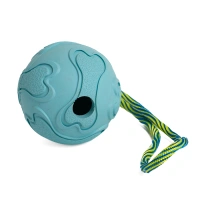 Мяч для собак из высокопрочной резины с веревкой голубой 8,9 см, Jolly Pooch