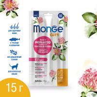 Monge Gift Skin support лакомство для кошек "Мягкие палочки" со свежей треской и красным клевером для здоровой кожи 15 г