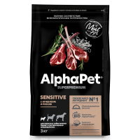 AlphaPet с ягненком и рисом для взрослых собак мелких пород с чувствительным пищеварением