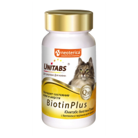 Unitabs BiotinPlus Витаминно-минеральная добавка с биотином и таурином для шерсти кошек, 120 таб.
